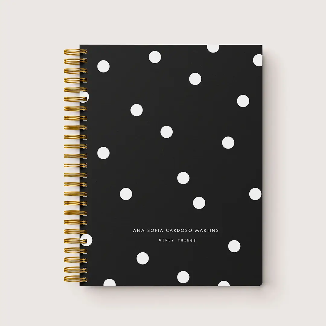 Caderno Personalizado A5 “Polkadot Chic | Black”